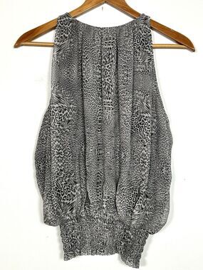 Ramy Brook New York Silk Animal Print Sleeveless Blouse Bubble Hem Sz S